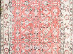 Turkish Rug 3.7'x6.3' Vintage Red Distressed Medallion Design Wool Rug 113x193cm