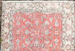 Turkish Rug 3.7'x6.3' Vintage Red Distressed Medallion Design Wool Rug 113x193cm