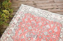 Turkish Rug 3.7'x6.3' Vintage Red Distressed Medallion Design Wool Rug 113x193cm