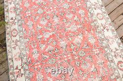 Turkish Rug 3.7'x6.3' Vintage Red Distressed Medallion Design Wool Rug 113x193cm