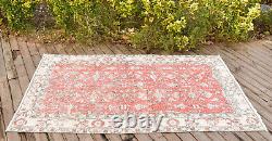 Turkish Rug 3.7'x6.3' Vintage Red Distressed Medallion Design Wool Rug 113x193cm