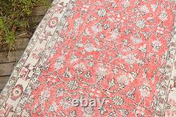 Turkish Rug 3.7'x6.3' Vintage Red Distressed Medallion Design Wool Rug 113x193cm