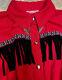 Usa Vintage Womens Cowgirl Dress Red W Black Fringe Silver Collar Tips Pockets