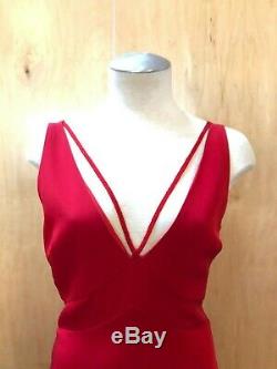 VALENTINO VTG Red Deep V Embellished Beaded Neck Sleeveless Maxi Slip Dress 42/6