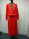 Vintage 1980s Womens St John Red Knit Low V Neck Skirt Suit Size 2