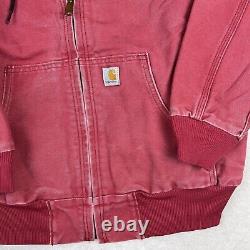 VINTAGE 90s Carhartt Pink Red Hooded Jacket Coat Womens Small Camo Lined Work