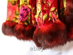 VINTAGE BETSEY JOHNSON Velvet Faux Fur Duster Coat Red Rose Pattern