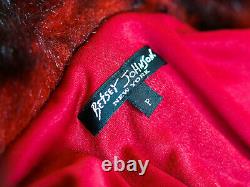 VINTAGE BETSEY JOHNSON Velvet Faux Fur Duster Coat Red Rose Pattern