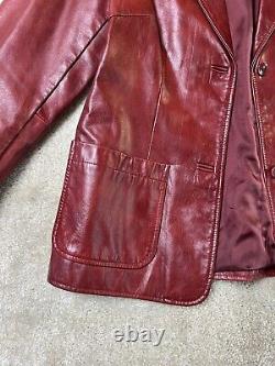 VINTAGE GAP Women Leather Jacket Red Medium Oxblood Blazer Dark 90s Y2K