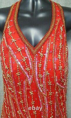 VINTAGE JAGS WEAR Red Beaded Sequin Halter Cocktail Dress Women's Size XL