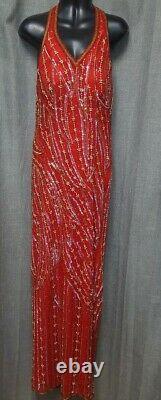 VINTAGE JAGS WEAR Red Beaded Sequin Halter Cocktail Dress Women's Size XL