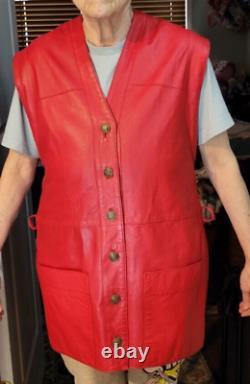 VINTAGE RED LEATHER Echtes Leder Womens Belted Vest / Tunic (Gucci Look)