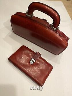 VINTAGE Red Bosca Matching Handbag And Wallet Made In Italy Clutch Purse Leather