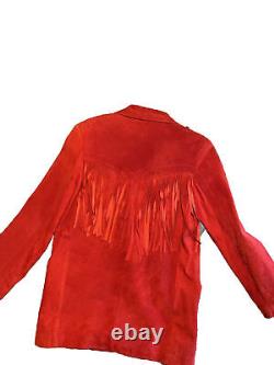 VINTAGE Red Suede Fringe Cedar Jacket Woman's Size Medium