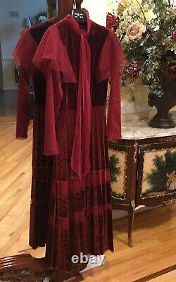VINTAGE Red Victorian Velvet Velour Maxi Dress Sz S