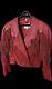 Vintage-scully, Genuine Leather Fringe Jacket, Red, Acetate Satin Lining- Size 10