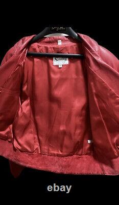 VINTAGE-SCULLY, Genuine Leather Fringe Jacket, RED, Acetate Satin Lining- Size 10