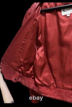 VINTAGE-SCULLY, Genuine Leather Fringe Jacket, RED, Acetate Satin Lining- Size 10