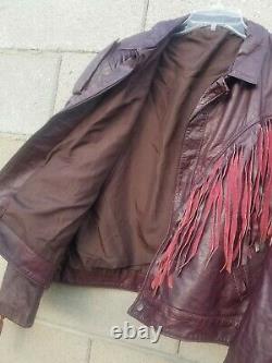 VINTAGE WOMEN'S LEATHER Dark Red Burgundy Fringe Biker Western Jacket