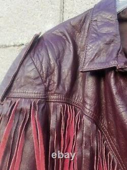 VINTAGE WOMEN'S LEATHER Dark Red Burgundy Fringe Biker Western Jacket