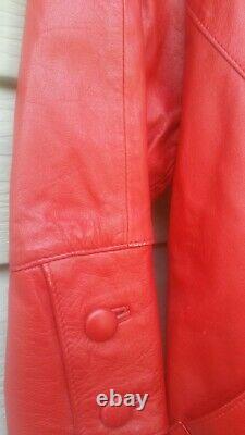 VINTAGE WOMENS 80s CHERRY RED LEATHER 51 LONG TRENCH EUC COAT XL -1X TALL KOREA