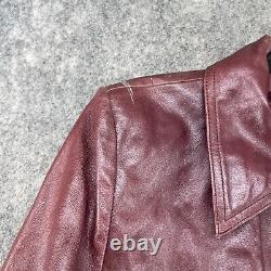 VINTAGE Wilsons Leather Jacket Womens Large Red Trench Coat Genuine Maxima 90s