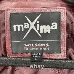 VINTAGE Wilsons Leather Jacket Womens Large Red Trench Coat Genuine Maxima 90s
