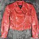 Vintage Wilsons Leather Jacket Womens Medium Sz 10 Red Cropped Biker 80s Retro