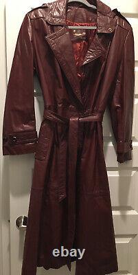VINTAGEETIENNE AIGNEROxblood Red Leather Trench CoatBeltWomensSize 18