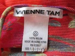 VTG 1990s VIVIENNE TAM Red Multi Floral Long Sleeved Sheer Mesh Top HONG KONG