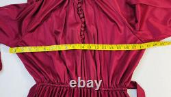 VTG 70s Rockabilly Womens 15/6 Accordion Pleat Long Sleeve Gown Maxi Dress Red