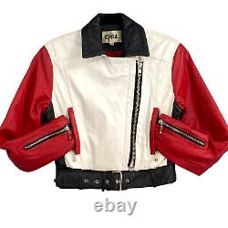 VTG 80s Chia Womens XS Thriller Red White Black Leather Motorcycle Moto Jacket