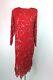Vtg 80s Flapper Sequin Trophy Wife Beaded Red Iridescent Dress Gown Silk M
