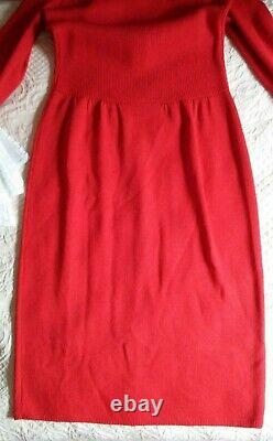 VTG 80s St. John Marie Gray Red Dress Santana Wool Knit Power Shoulders 4 6 S