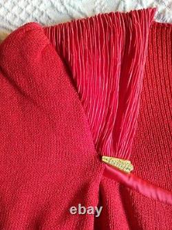 VTG 80s St. John Marie Gray Red Dress Santana Wool Knit Power Shoulders 4 6 S