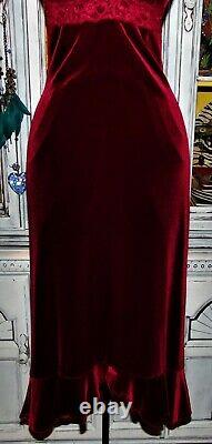 VTG 90s Betsey Johnson Dress VELVET Red Lace Midi Slip Evening Party S 2 4 6