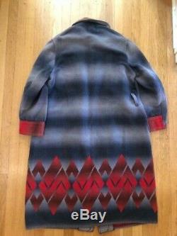 VTG Beacon Blanket Art Deco Aztec Ombre Wrap Robe Coat Men's/Women's Blue Red L