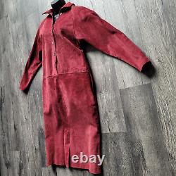 VTG JH Collection 1980s Suede Turtleneck Womens Long Burgundy Button Dress Sz 6