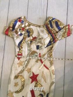 VTG Niteline Sz 4 Red, White, Blue 4th Of July Sequin/Beaded Short Sleeve Dress