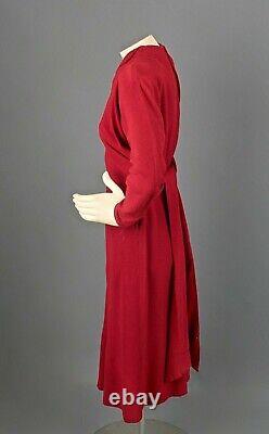 VTG Women's 30s 40s Red Crepe Rayon Dress Sz S 1930s 1940s