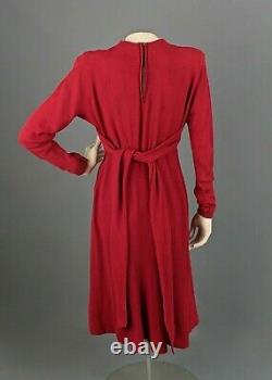 VTG Women's 30s 40s Red Crepe Rayon Dress Sz S 1930s 1940s