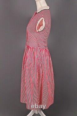 VTG Women's 40s / 50s Red & White Striped Dress Sz S 1940s 1950s Princess Pat