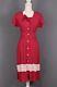 Vtg Women's 40s Red Rayon Button Up Dress Sz S 1940s