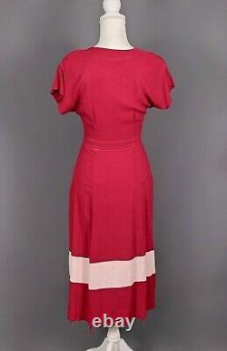 VTG Women's 40s Red Rayon Button Up Dress Sz S 1940s