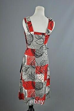 VTG Women's 50s Grey & Red Atomic Hawaiian Print Dress Sz S 1950s Sandy Kay