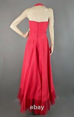 VTG Women's 50s Long Red Halter Neck Gown Sz XS 1950s Maxi Dress