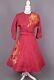 Vtg Women's 50s Red Burlap Dress W Rose Applique Sz S 1950s