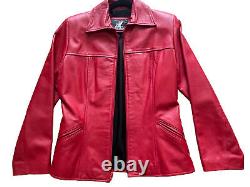 VTG Y2K Red Genuine Leather Zip Up Jacket, Women's Medium, VGUC Black Lining