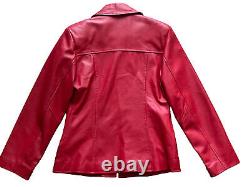 VTG Y2K Red Genuine Leather Zip Up Jacket, Women's Medium, VGUC Black Lining