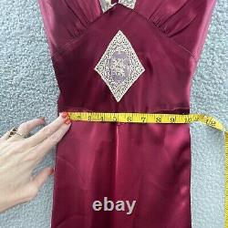 VTG Young Edwardian Arpeja Womans Extra Small XS Dress Red Wine Silky Maxi Lace